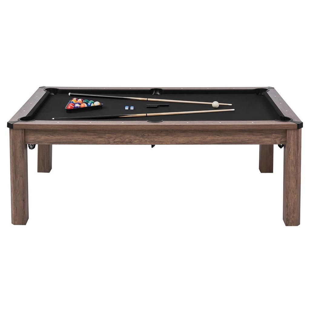 214cm Pool Table Combo Set, 3-in-1 Multi Game Billiards Tables with Dining Top and Ping Pong, 2 Benches for Storage and Accessory, Includes Ball Cue