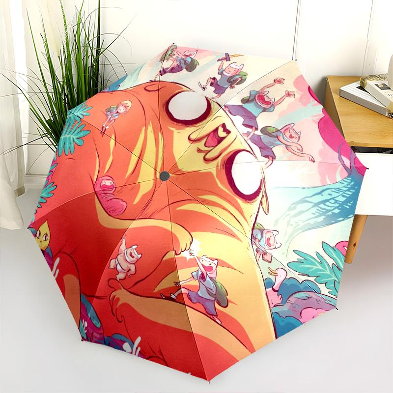 Adventure Time Pattern, Automatic Folding Umbrella, Portable and Foldable Design, 8 Ribs, a Christmas or Birthday Gift.