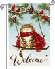 Welcome Garden Ag 12x18 Inch Winter Cat Garden Ags Burlap Double-Sided Red Scarf Bird Pinecones Snowakes Seasonal Holi EEZ