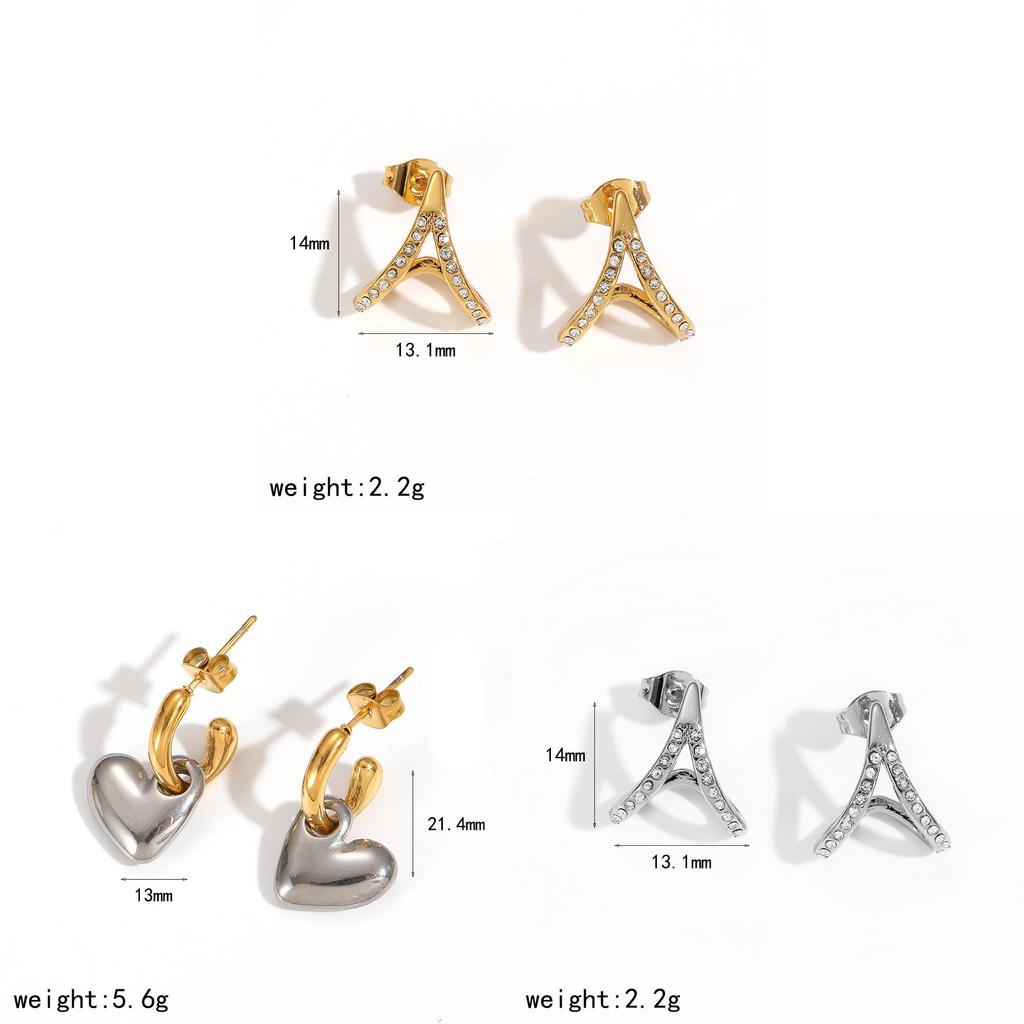 Geometric Stainless Steel Earrings With Rhinestone Accents For Women Fashion Jewelry