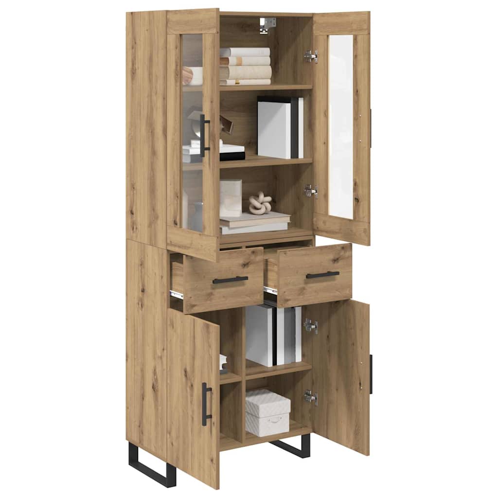 Highboard 2 pcs Artisan Oak Engineered Wood and Glass