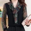 Autumn Winter Fashionable Elegant Shirt Women Flowing Collar Loose Long Sleeve Patchwork Casual Office Lady