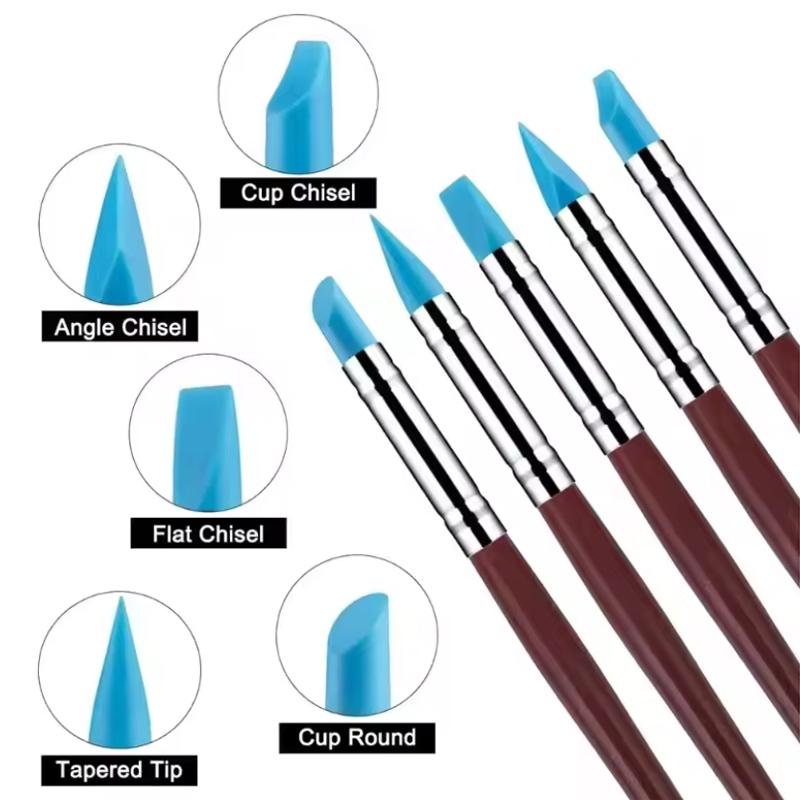 5Pcs Soft Head Silicone Clay Sculpting Tools Set Pottery Carving Modeling Dotting Nail Art DIY Craft Tools Kit