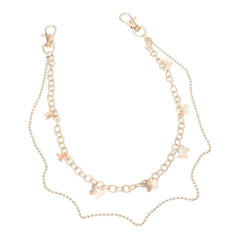 European and American fashion trendy cool metal trouser chain accessories, simple hip-hop style stacked wearing personalized butterfly