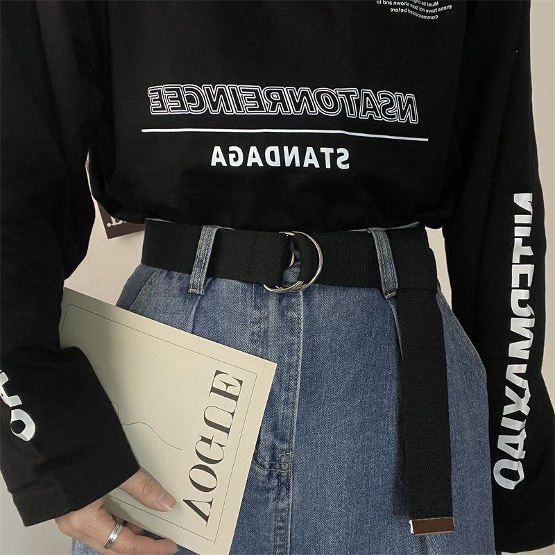 

Стильный вдохновленный корейский простой дизайн ремень с гладкой пряжкой для ношения каждый день Pure Black Canvas