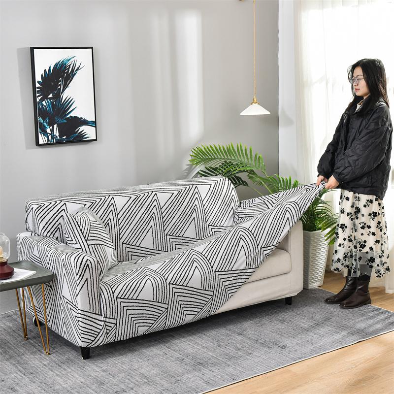 Printed Sofa Cover Stretch Couch Cover Sofa Slipcover Furniture Protector with Skid Foam Sticks and Elastic Bottom for Kid, Pets