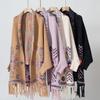 Women's Autumn and Winter Large Size Pop Jacquard Geometric Knitted Cardigan Loose Bat Sleeve Cloak Sweater Tassel Shawl