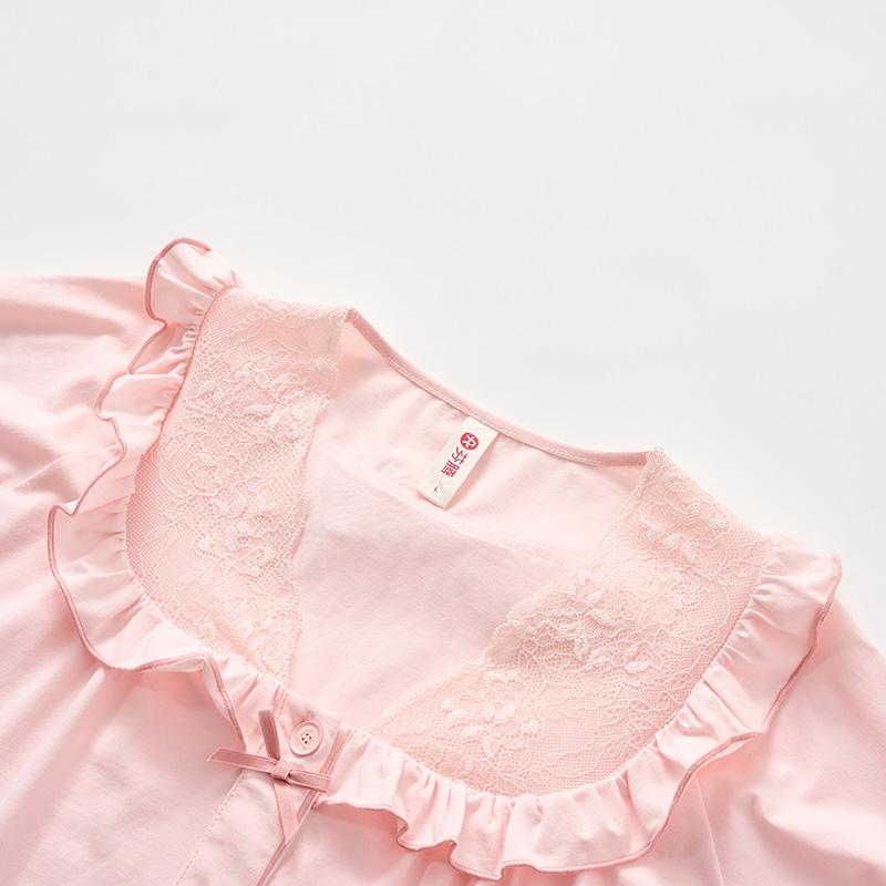 Fenteng 100% Pure Cotton Lace V-Neck Short-Sleeved Cropped Pants Home Suit Set Pajamas