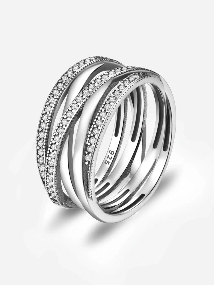 925 Sterling Silver Dazzling Interlocking Loops Zircon Ring for Women Anniversary Fashion Personalized High Quality Fine Jewelry