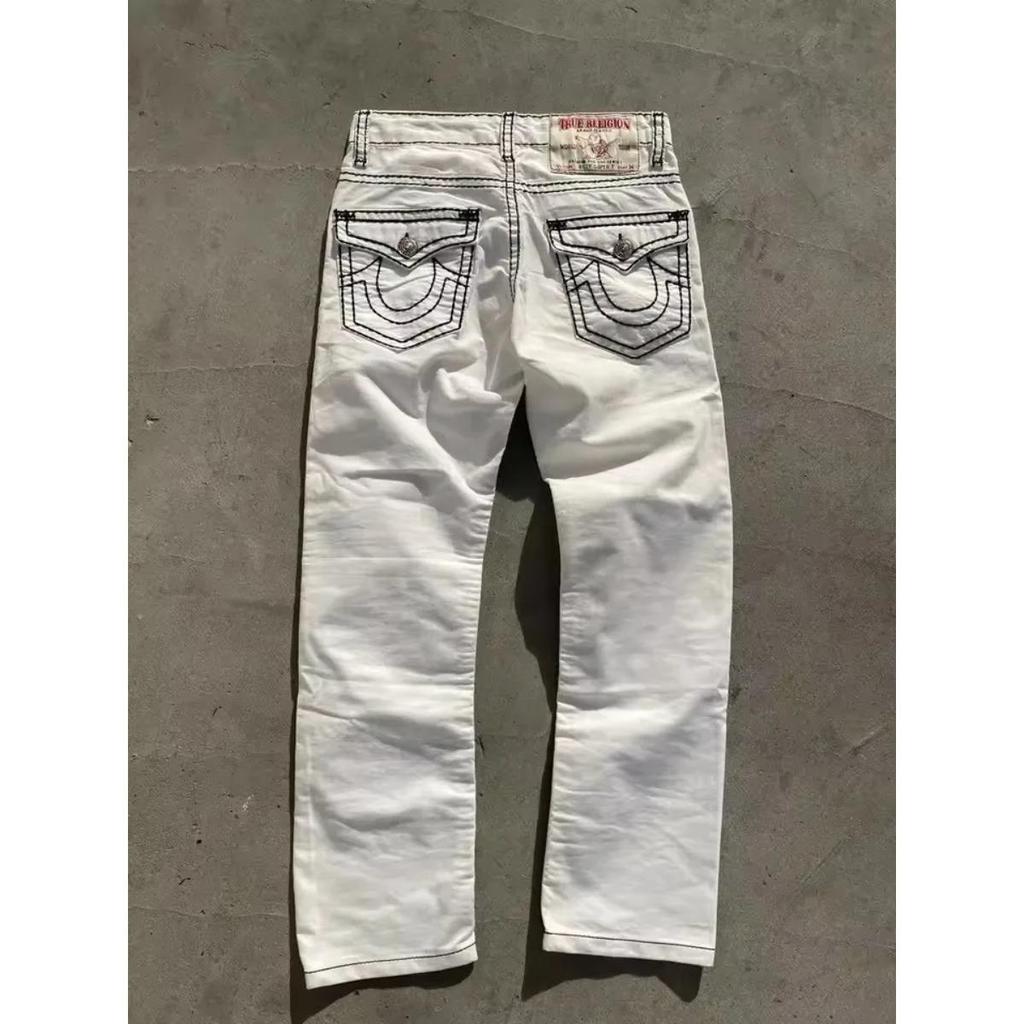 LUXEON Jeans Bianco Vintage Abbigliamento Y2K Uomo Donna Harajuku Hip Hop Tasca Jeans Retro Moda Pantaloni Vita Bassa