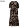 ZANZEA Women Casual V-Neck Loose Half Sleeve Leopard Print Dress