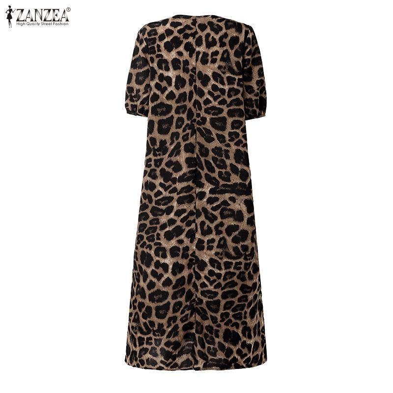ZANZEA Women Casual V-Neck Loose Half Sleeve Leopard Print Dress