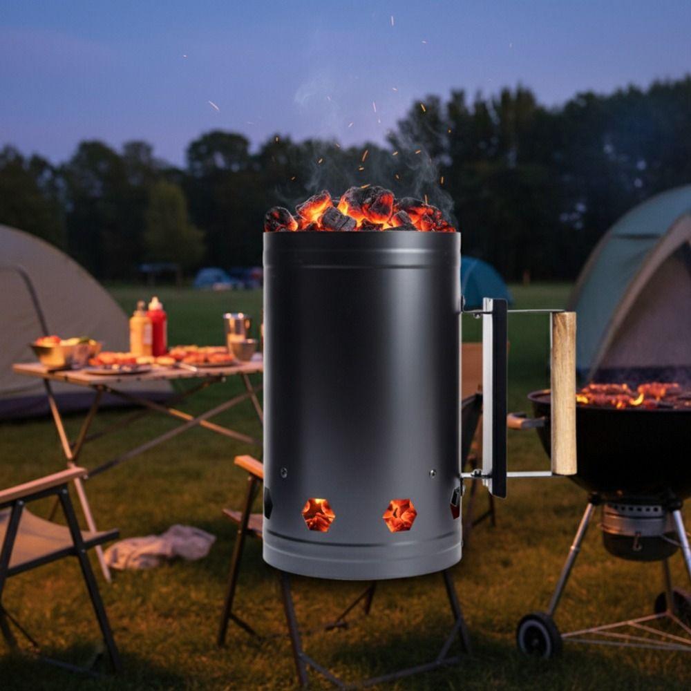 With Handle BBQ Carbon Barrel Stainless Steel Charcoal Bucket Grilling