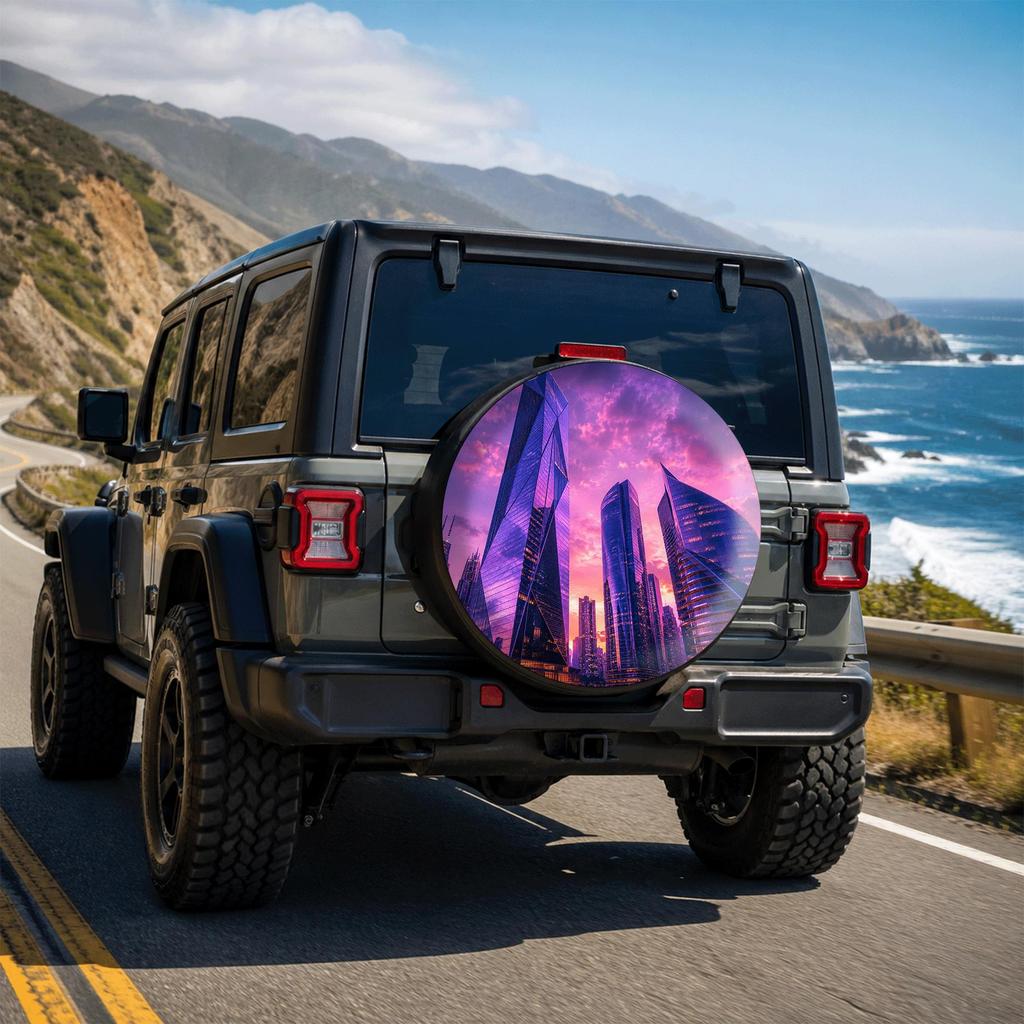 1pc Cyberpunk Style Colorful Geometric Print Car Tire Cover, Fashionable Universal Wheel Hub Protector, Spare Tire Protection, P