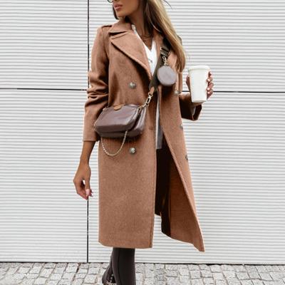 Women's Medium Solid Double Breasted Long Sleeves Pocketless Coat Outwear Pocket Decoration
