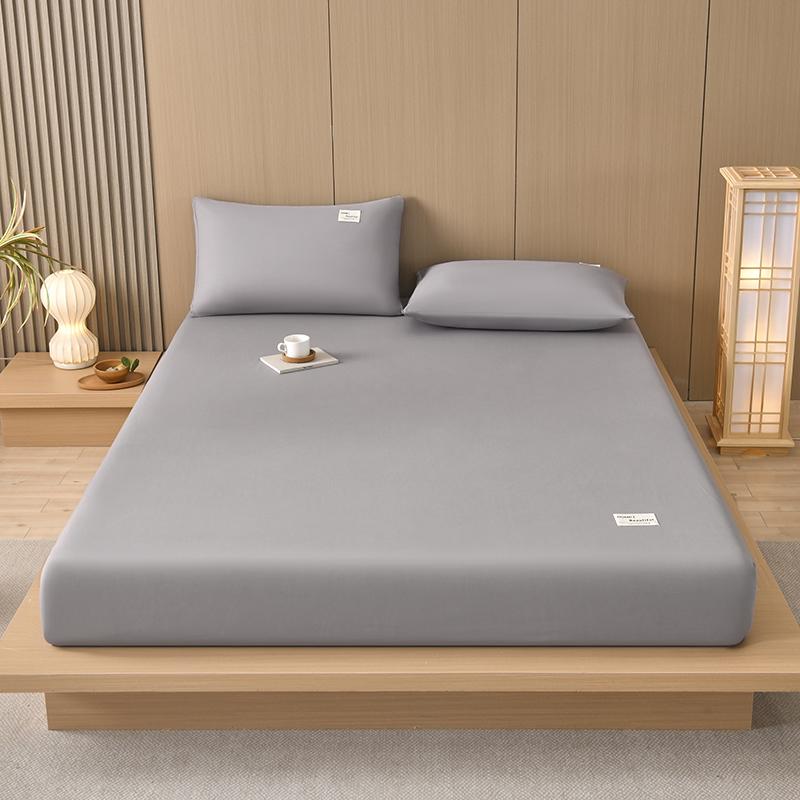 

100% Cotton Fitted Sheet Pure Color Bed Sheet for Home Decor Soft Bed Cover With Elastic Band, 1PC Sheet No Pillowcase 1PC 90x200x25cm серый