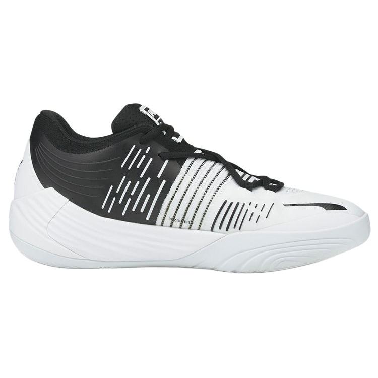 Puma Fusion Nitro Comfortable Round Toe Abrasion Resistant Lightweight Mid Top Basketball Shoes Unisex White Black 376639-01