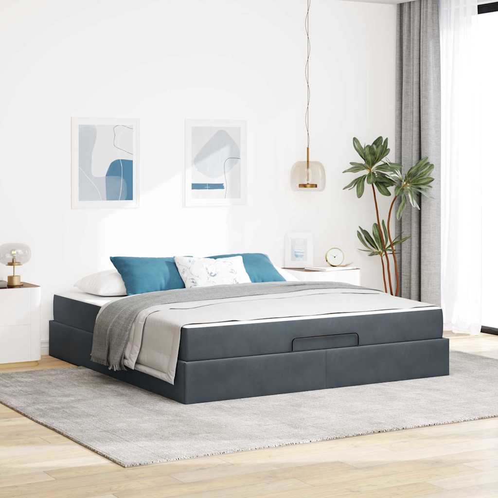Bed Frame with Mattress 2 pcs Dark Grey Velvet