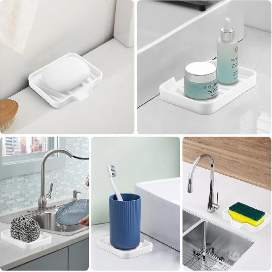 Silicone Soap Dish with Drain, SAISN Kitchen Soap Tray for Shower 2 Pack Self Draining Soap Dish Soft Bathroom Soap Holder for Kitchen Sink Flexible