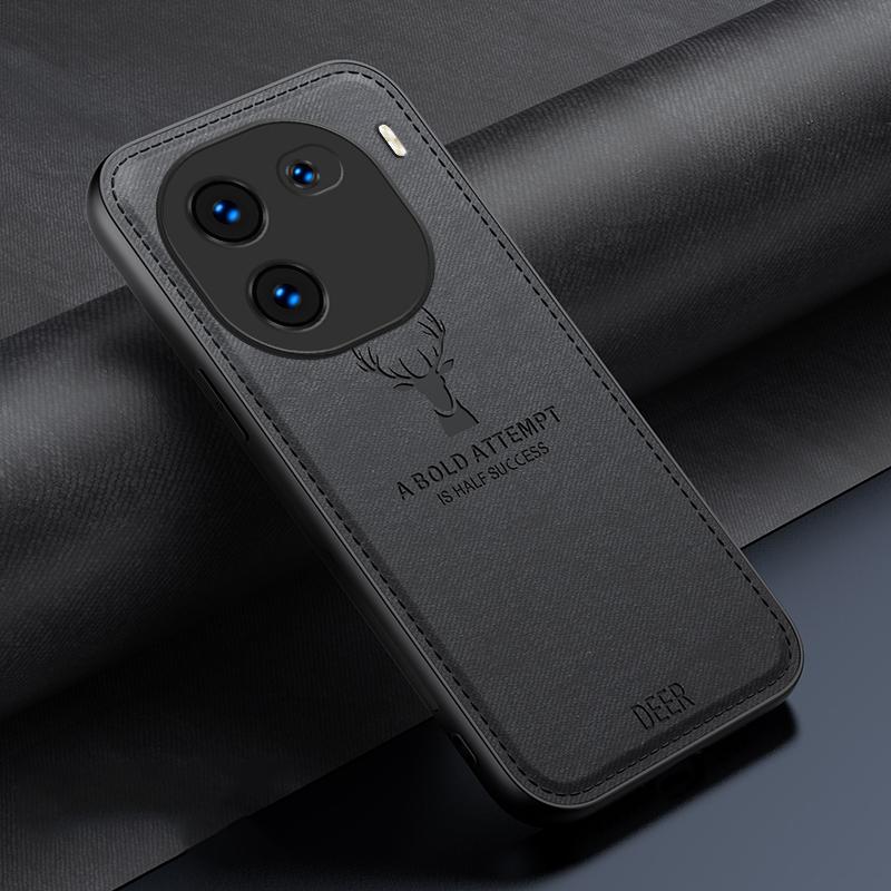 

For vivo iQOO 12 5G Cloth Texture Case Deer Impressions Phone Cover Black