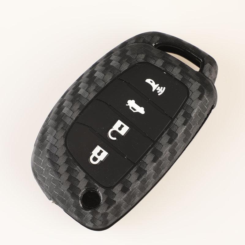 

Чехол для автомобильного ключа из силикона и углерода jingyuqin с кнопками 3/4 для Hyundai Creta I10 I20 Tucson Elantra Santa Fe 2016 2017 2018 рубиновый