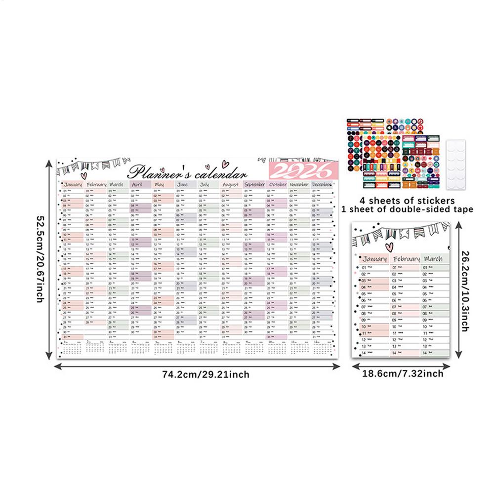 2026 Large Wall Calendar 12-Month Vertical Hanging Planner Big Grid Paper for Office & Home, School Classroom Planning