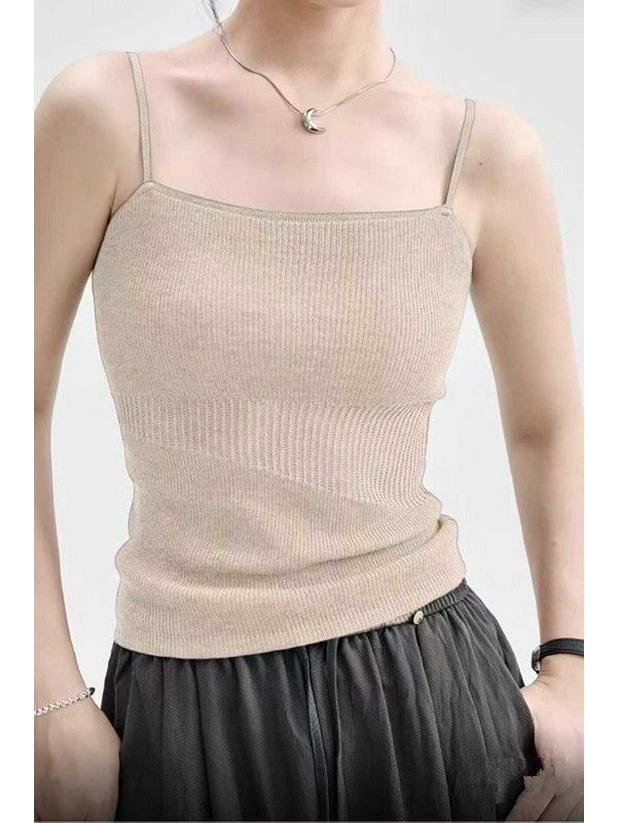 Korean Style Slim Fit Knit Camisole Vest - Women's Summer Solid Color Base Layer Top