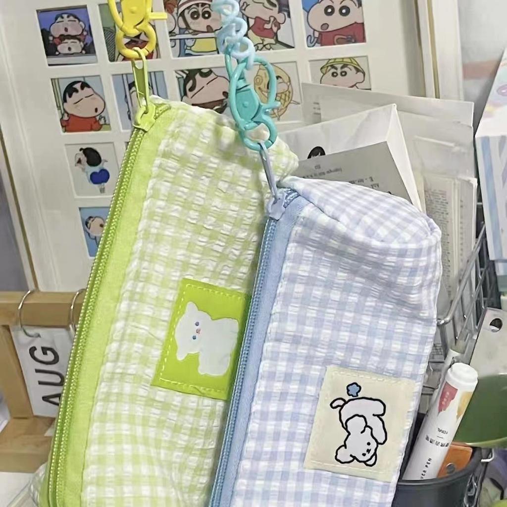 Fresh Grid High-Quality Pen Bag Cute Little Sheep Instagram Large Capacity Desktop Student Stationery Storage Bag