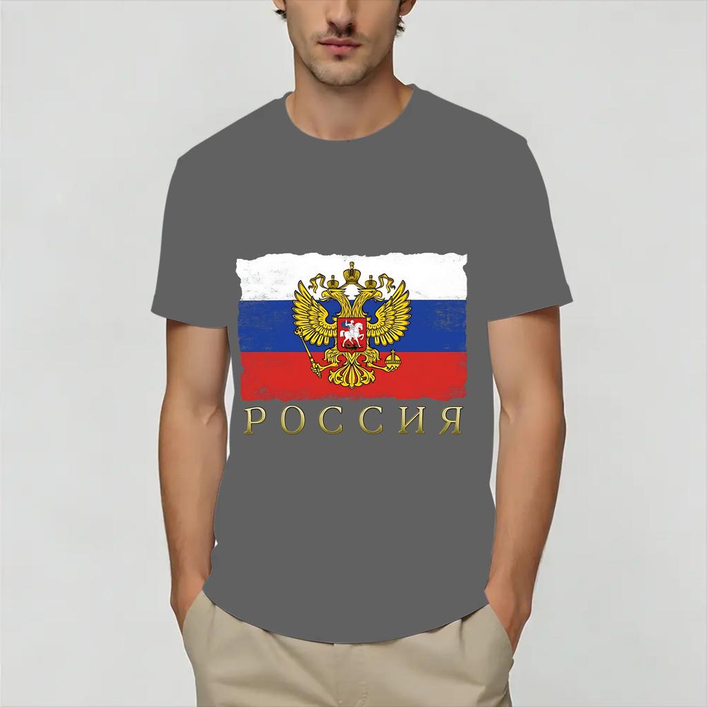 Russia Flag TShirt for Unisex Vintage Cotton Tee Shirt Round Neck Short Sleeve T Shirt Gift Clothing