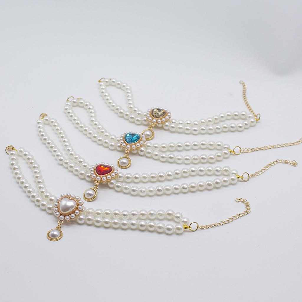 Cute Girl Pearl  Collar  Collars for Girl S with Small Heart Shape Rhinestone Adjustable Length  Collar