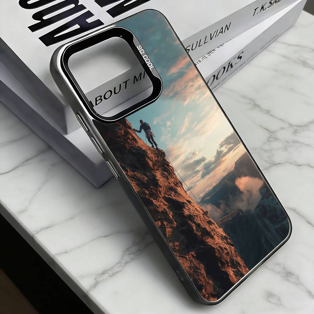 

Rock Climbing Phone Case For iPhone 17,16,15,14,13,12,11 Plus,Pro Max,XS,Colored Silver Plated Inside Cover iPhone17air