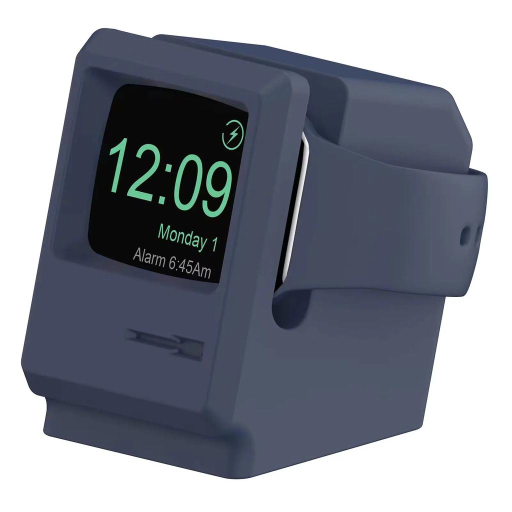 Schreibtischhalter für Apple Watch Ladegerät Ständer Retro-Computermuster Ladestation für iWatch 10 9 8 7 6 5 4 3 2 SE Silikon-Dock