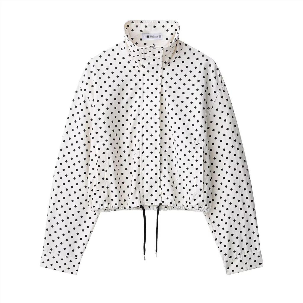 European American Women's Fashion Polka Dot Bubble Sleeve Jacket + Mini Shorts Set