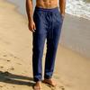 Men's Breathable Sweat Absorbent Solid Color Casual Wide Leg Linen Pants Elastic Waist Drawstring Lightweight Summer Trousers