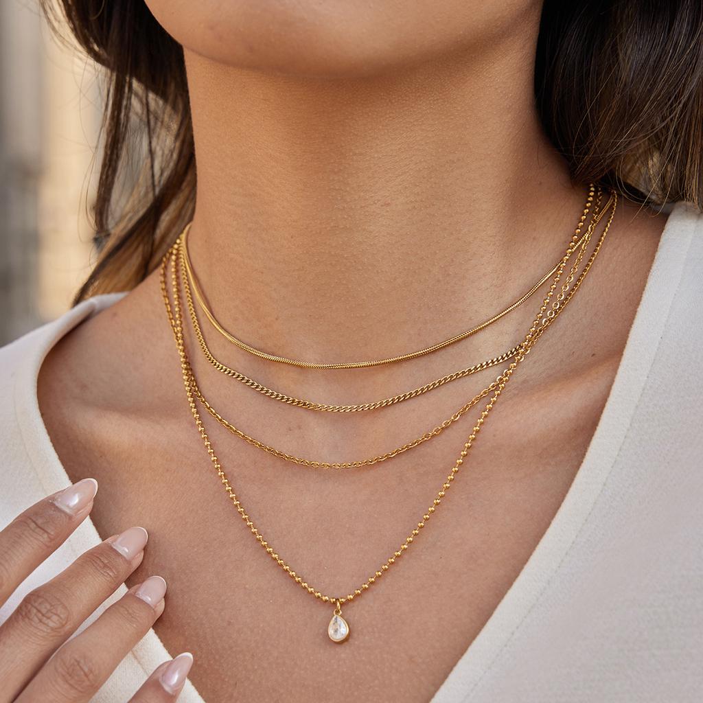 Wanxing European American Stainless Steel 18k Four-layer Stacked Water Drop Zircon Bamboo Pendant Necklace Fashion Simple