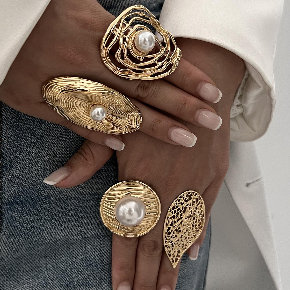 

Панк Перебільшені Нерегулярні Металеві Широкі Відкриті Регульовані Кільця для Жінок Імітація Перлів Геометричні Кільця на Пальці Чоловічі Ювелірні Вироби