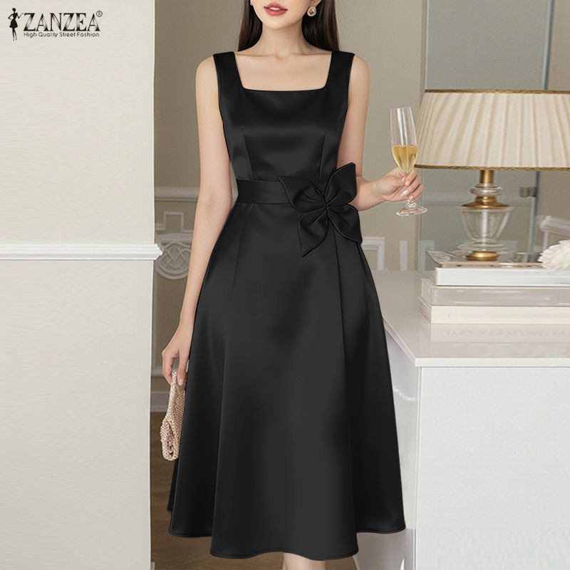 ZANZEA Damen Freizeitkleid mit eckigem Ausschnitt, Sommer, ärmellos