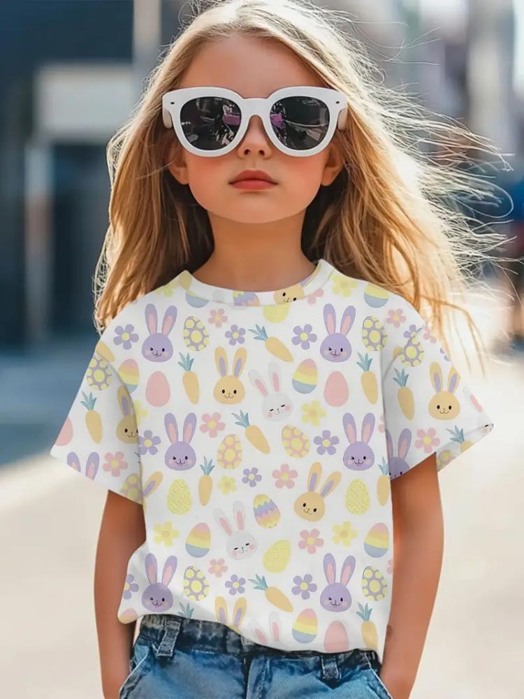 Kinderkleidung Mädchen T-Shirt Mode Kurzarm-T-Shirt Sommerkleidung 3D-Druck Kinder Oberteile Cartoon Atmungsaktiv Kinder T-Shirt