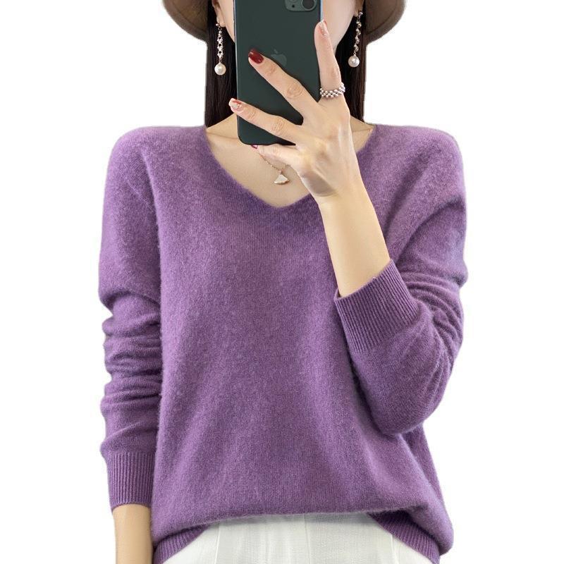 2024 A/W Women's V-Neck Loose Wool & Cashmere Sweater - Soft, Versatile Knit