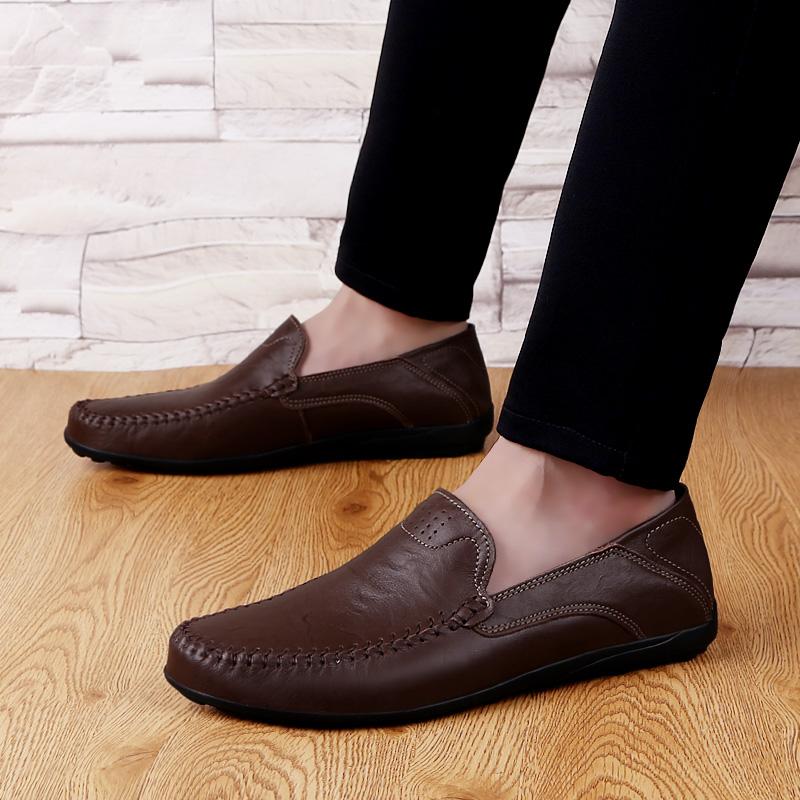Genuine Leather Men Casual Shoes Luxury Brand Designer Men Loafers Moccasins Breathable Slip on Male Boat Shoes Plus Size 37-47