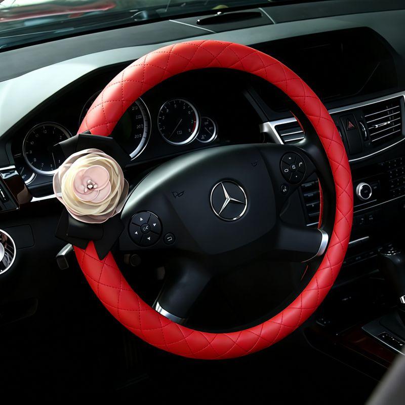 

Mastaria Genuine Leather Car Steering Wheel Cover for Women, Red, Universal for All Seasons, Round D-Shaped Special Car Handle Cover Purple Round