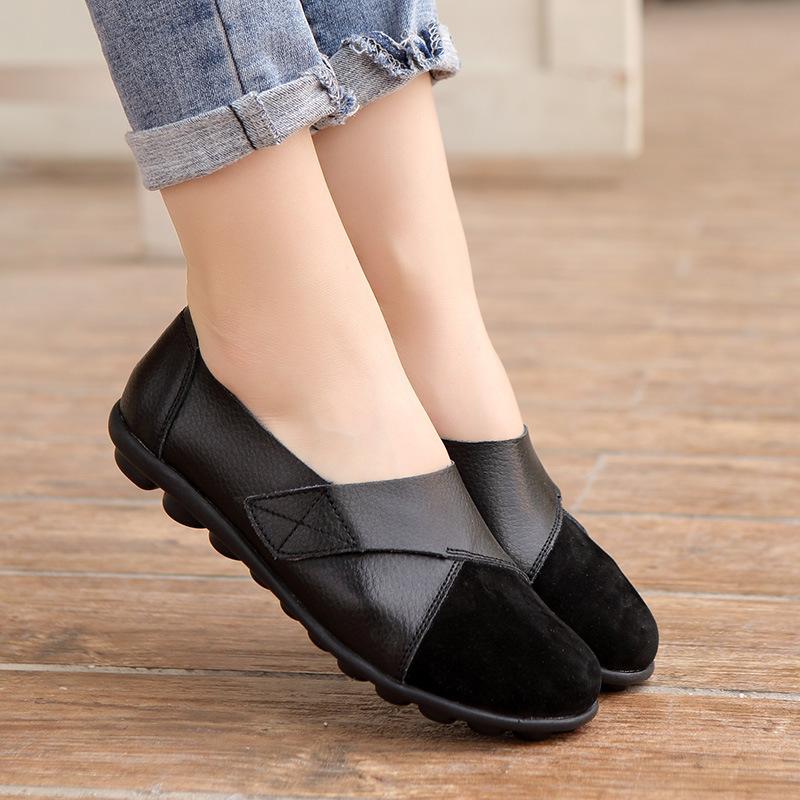 Women s Female Mother Woman Genuine Leather Soft Shoes Flats Loafers Mocassin Boat Hook Loop De Mujer Big Size 42 43 44 35 4448₽