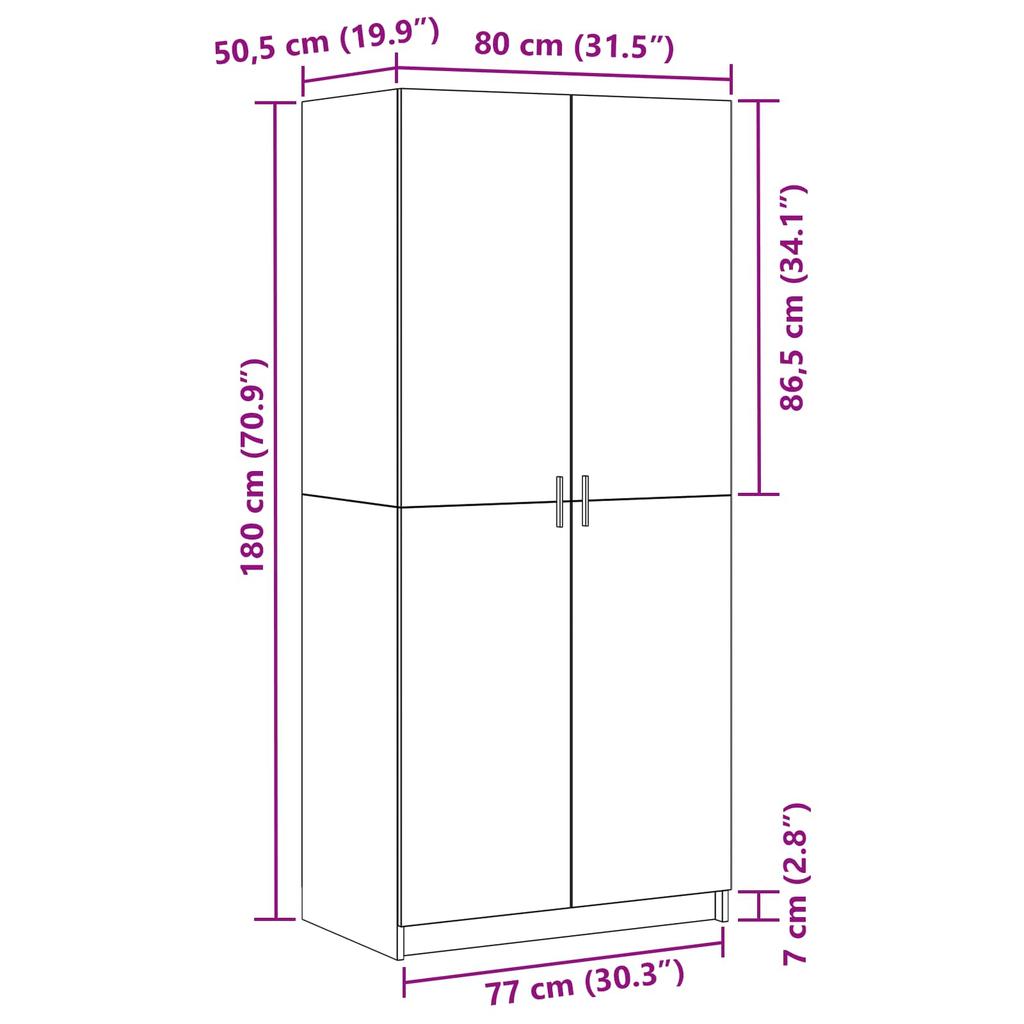 Wardrobe with Door Black Oak Effect 80 X 50.5 X 180 Cm