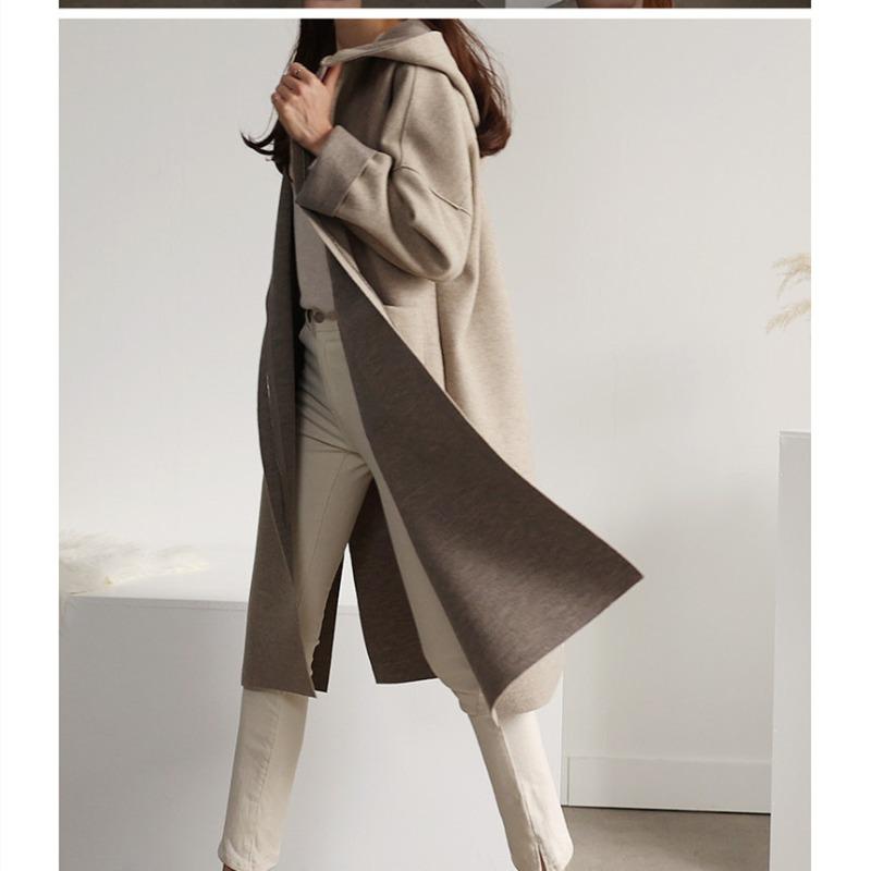 Spring and Autumn new loose woolen women's coat hooded large size coat wish