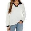 Women's Fashion Casual Colorblock Comfortable Lapel Long Sleeve Knitted All- Sweater Top
