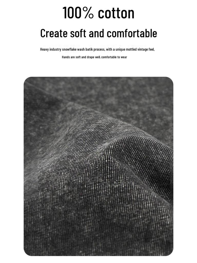 T-shirt Lavata Retrò Fiocco di Neve 230g, Stile Europeo e Americano, Puro Cotone, Vestibilità Larga Girocollo Pullover, T-shirt Uomo Pesante.