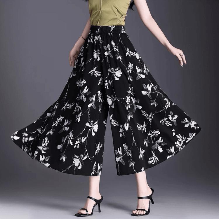 Gonna pantalone floreale in stile acquerello per la Primavera/Estate 2026 in tessuto di seta ghiacciata: Pantaloni Casual Svasati