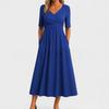 Women's V Neck Short Sleeve Maxi Dress Loose Fit Casual Solid Color Summer Long Dress