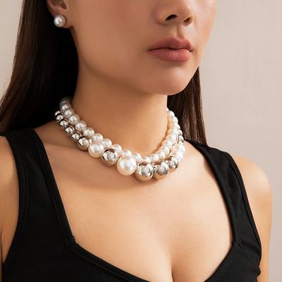 Exaggerated Large Bead Short Necklace Choker Punk Temperament Imitation Pearl Collar