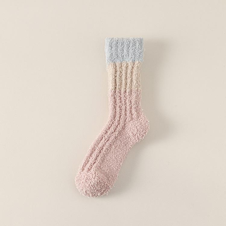 Coral Fleece Socks, Thickened for Sleep Warmth, Mid-calf Long Socks for Autumn and Winter, Long Calf Towel Floor Socks for Women
